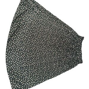 Exlura Pleated Swing Midi High Waist Floral Green Skirt Size S